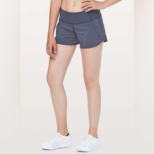 Lululemon Run Times II Short 4".
Cadet Blue. Size 6. Style Number: W7AK0S.
